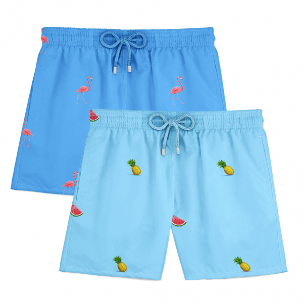 Flamingo watermelon pineapple swim shorts blue lagoon