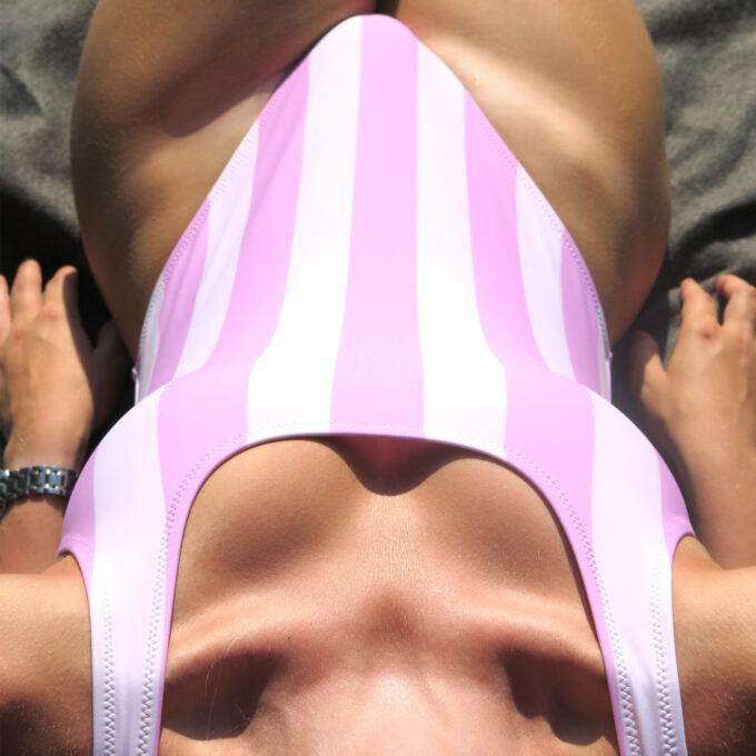 Striped pink swim suit