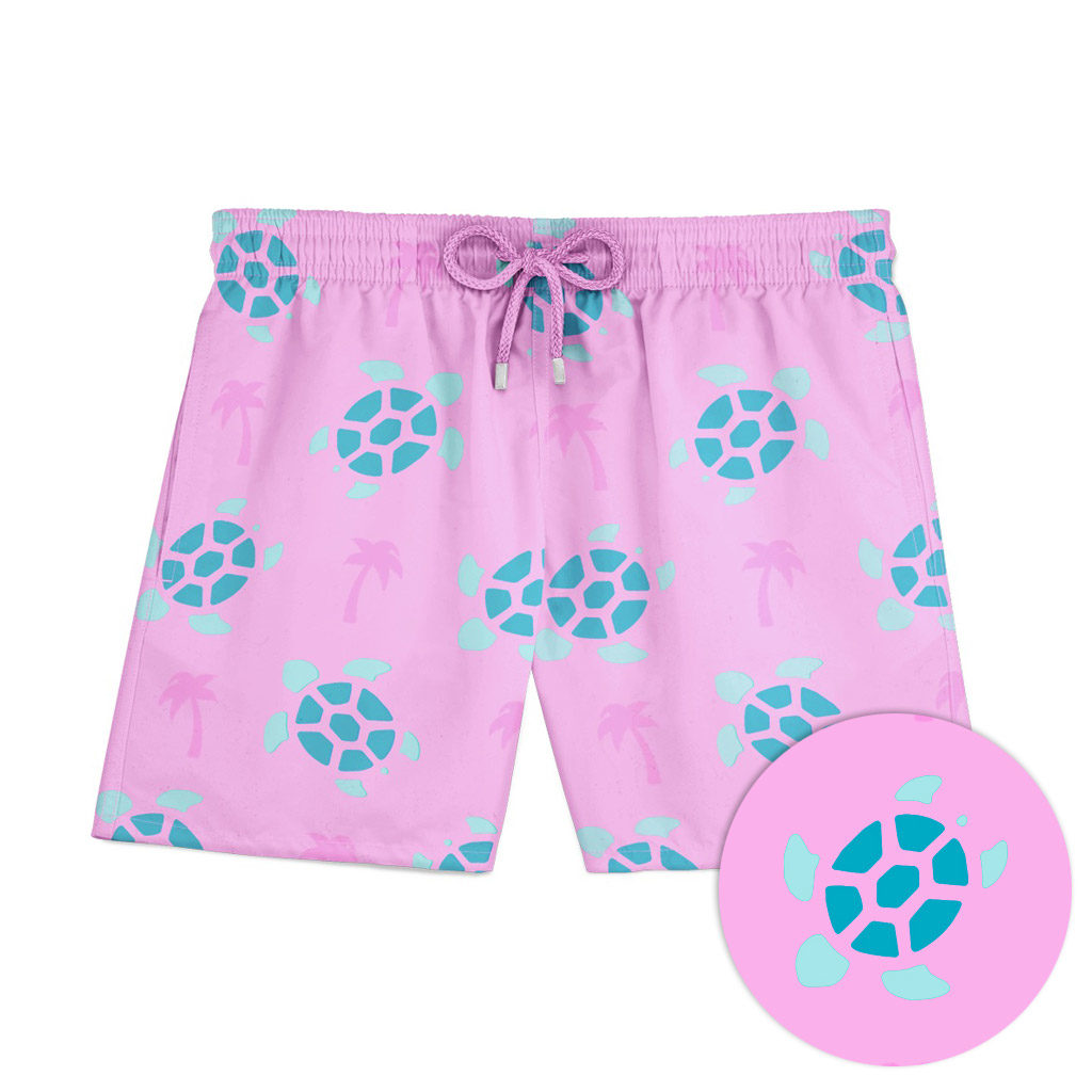 Pink turtle palm swim shorts