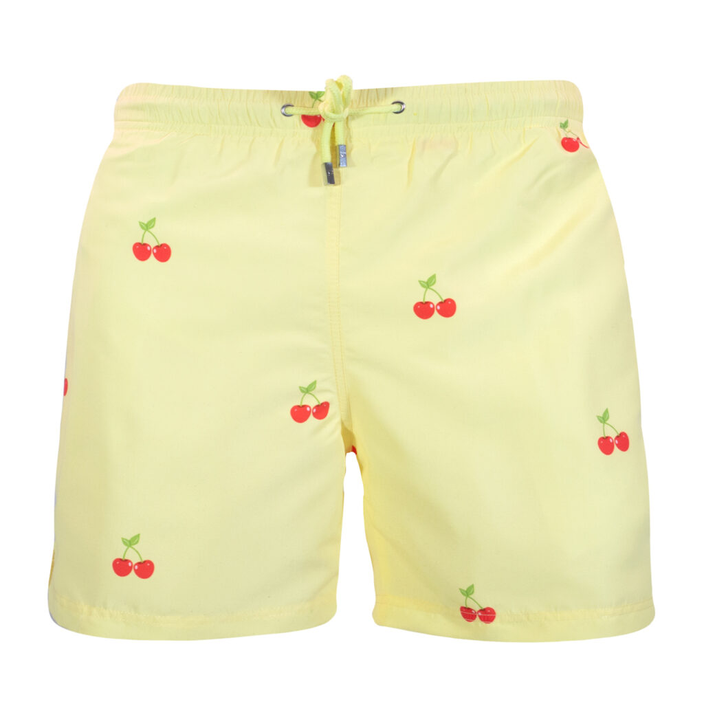 Yellow cherry swim shorts