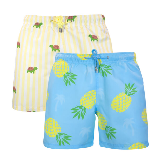 Pineapple palm striped turtle swim shorts