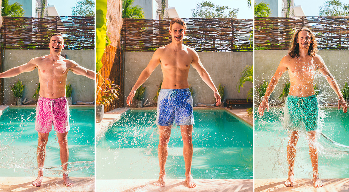 Color changing and water reactive swim trunks
