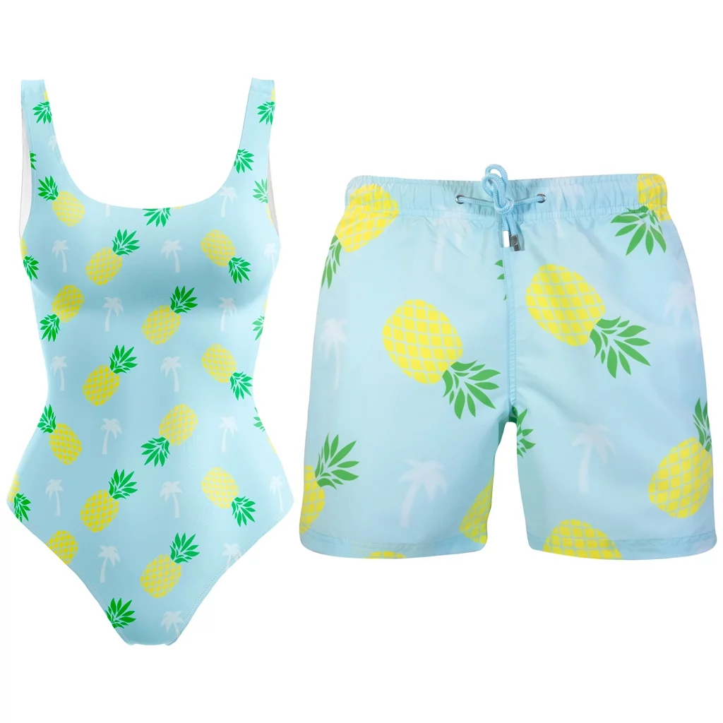 Matching pineapple swim trunks swimsuit