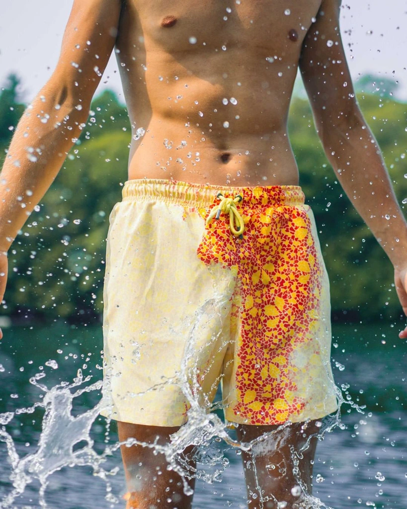 Yellow color changing swim trunks