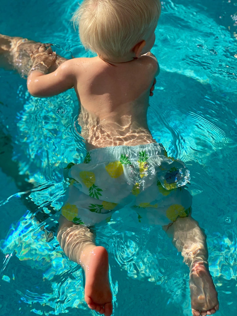 Son matching swim trunks