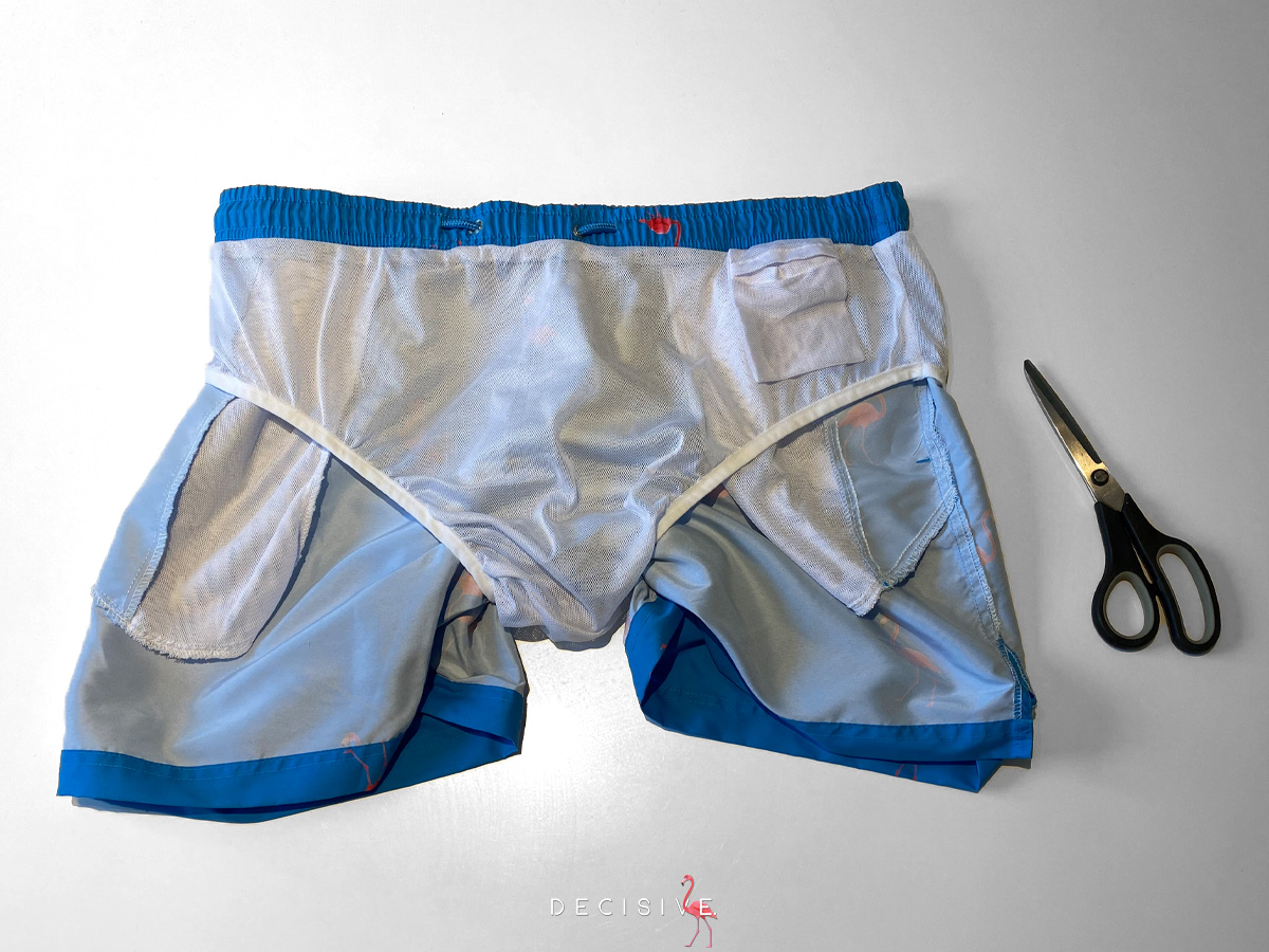 How to cut mesh lining from swim trunks