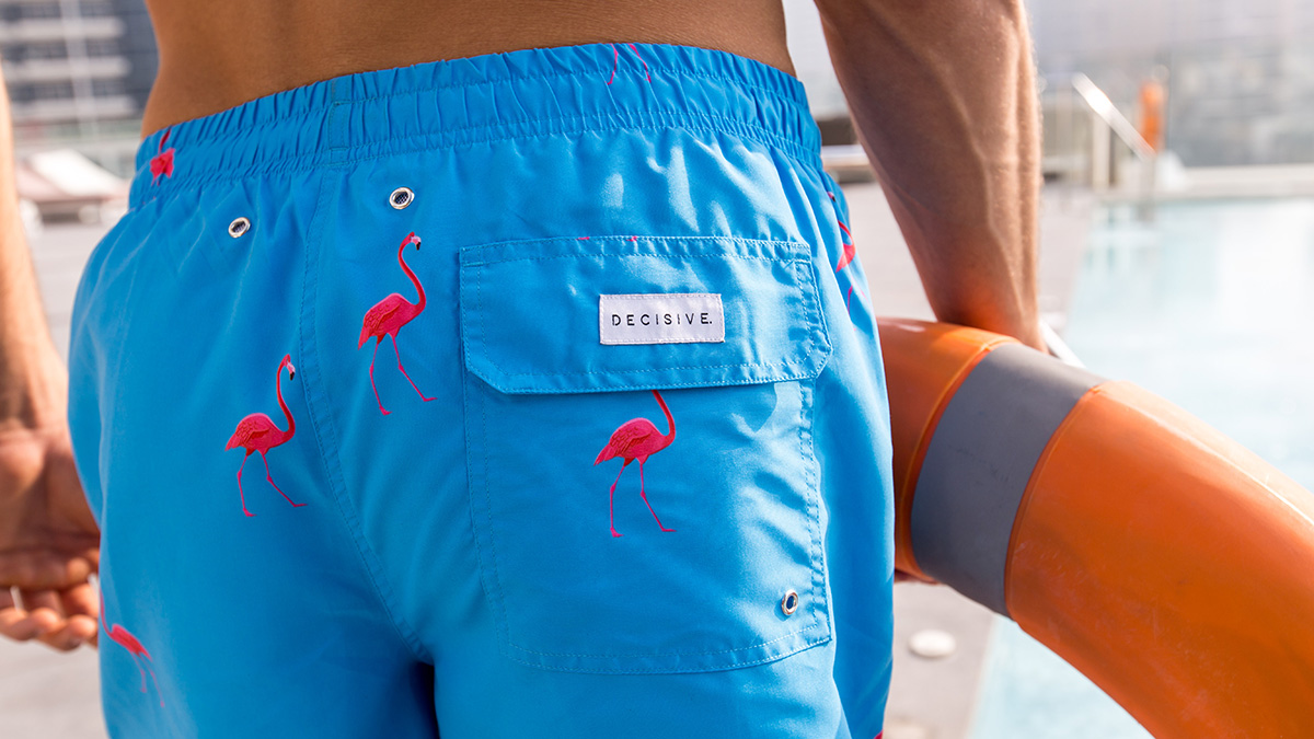 Swim trunks with elastic waistband