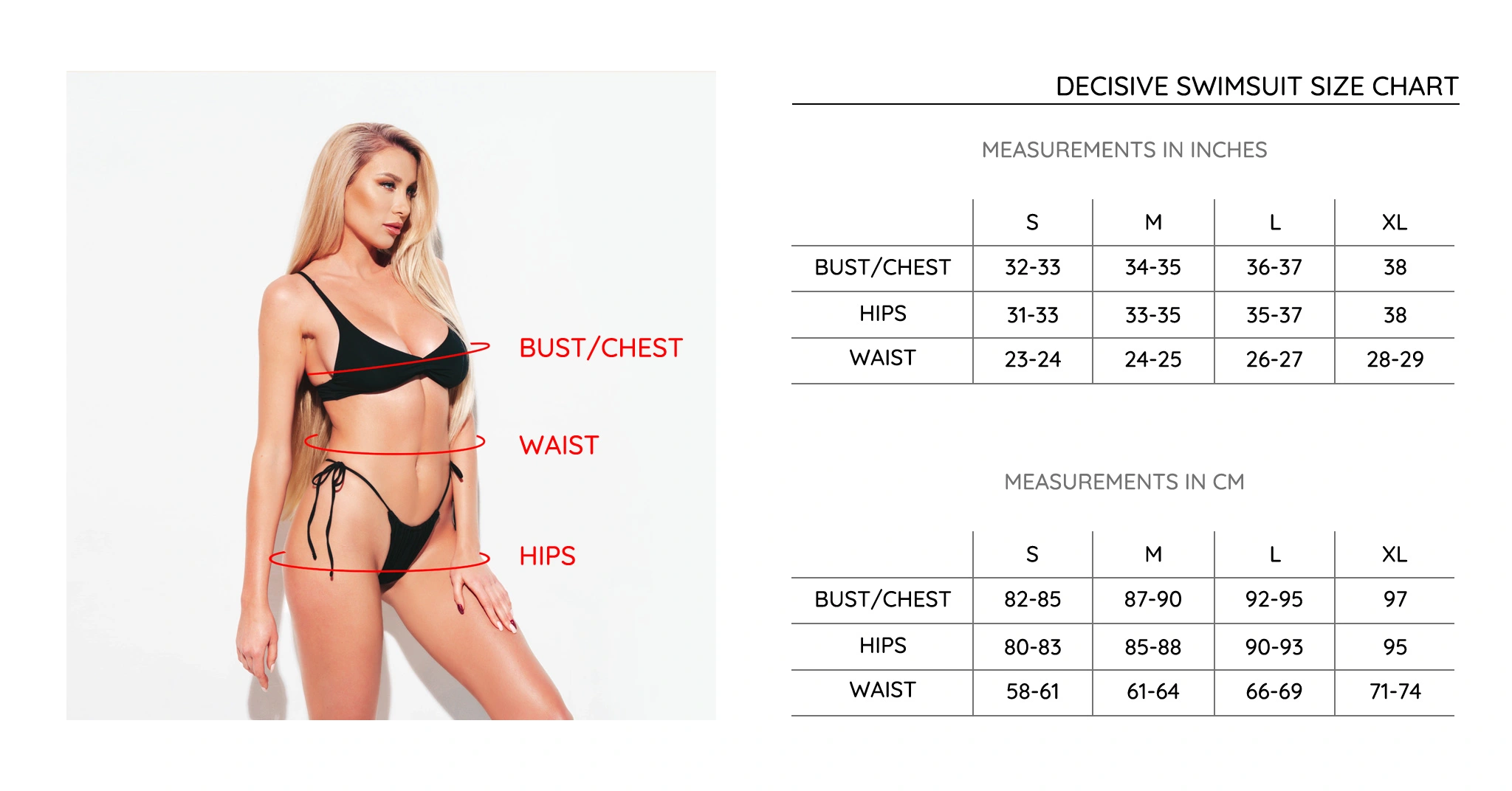 Swimsuit size guide info-graph
